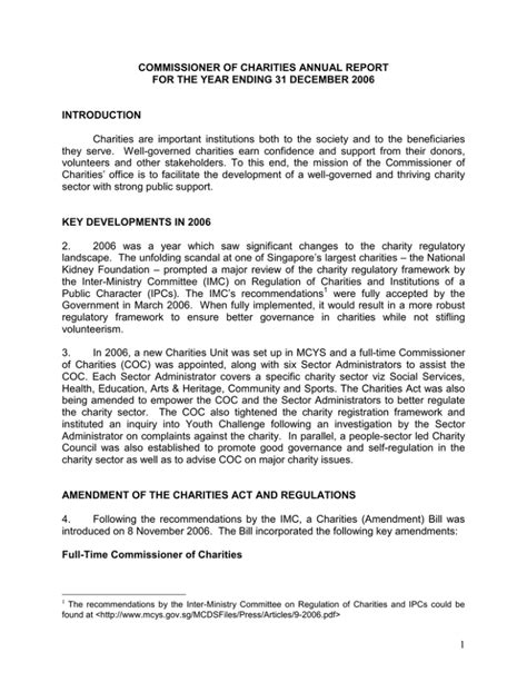 COMMISSIONER OF CHARITIES ANNUAL REPORT FOR THE YEAR ENDI.